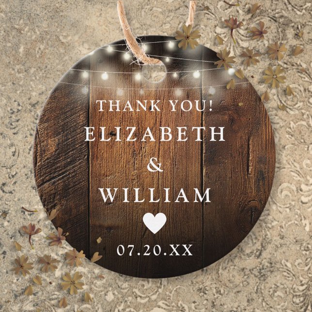 String Lights Rustic Wood Boho Barn Wedding Geschenkanhänger (String Lights Rustic Wood Boho Barn Wedding Favor Tags)