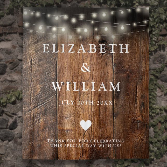 String Lights Rustic Wood Foto Booth Background Wandteppich (String Lights Rustic Wood Photo Booth Backdrop)