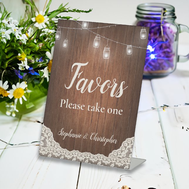 String Lights Rustic Wood Script-Gastgeschenke Hoc Sockelschild (wedding favors sign
)