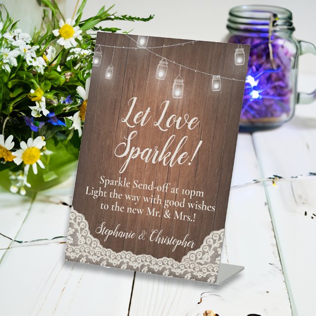 String Lights Rustic Wood Script Sparkler Send-Off Sockelschild (vintage wedding sparkler sign)