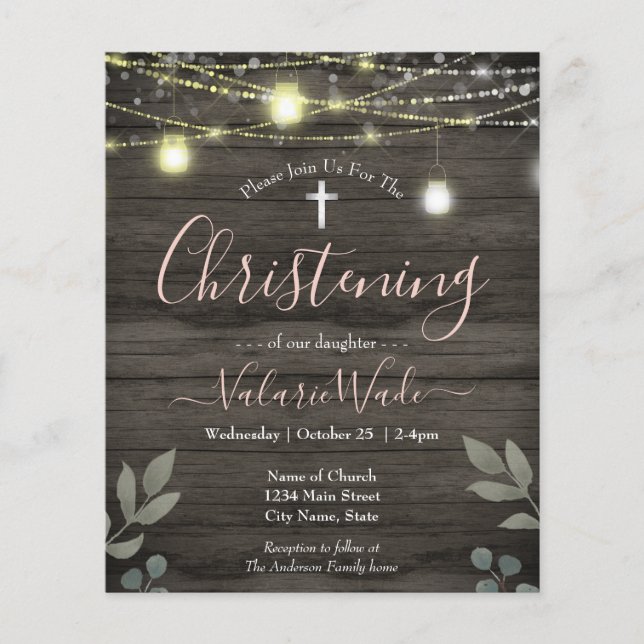 String Lights Rustikales Christening Budget Flyer (Vorne)