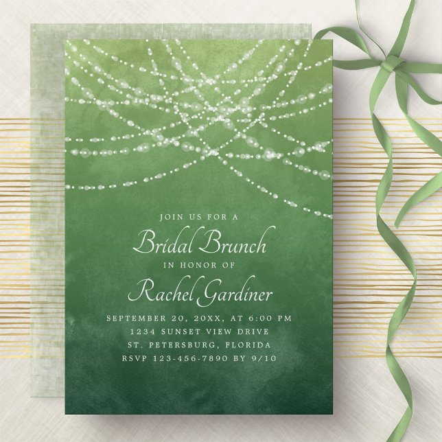 String Lights Sage Green Bridal Brunch Einladung (Von Creator hochgeladen)