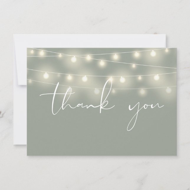 String Lights Sage Green Script Calligraphy Dankeskarte (Vorderseite)
