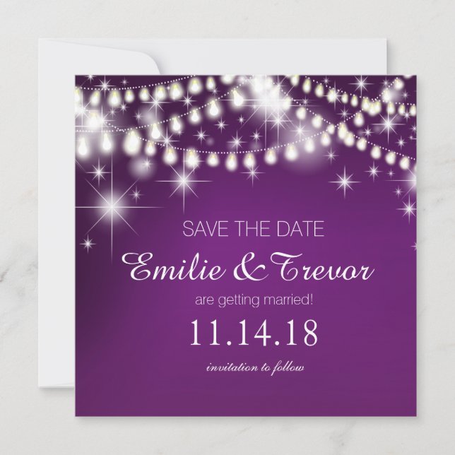 String Lights Save the Date | LILA Einladung (Vorderseite)