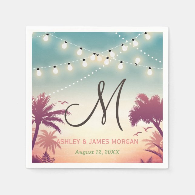 String Lights Summer Outdoor Wedding Monogram Serviette (Vorderseite)