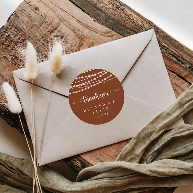 String Lights Terracotta Danke Gastgeschenk Hochze Runder Aufkleber (Von Creator hochgeladen)