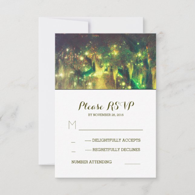 String Lights Tree Southern Rustic Wedding RSVP Karte (Vorderseite)