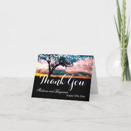 String Lights Tree Sunset Wedding Danke Karten
