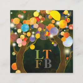 String Lights Trees Business Monogramme Quadratische Visitenkarte