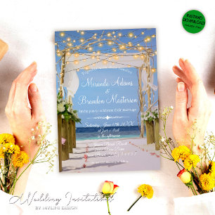String Lights Tropical Beach Arbor Wedding Einladung