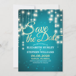 String Lights Turquoise Gold Script Save the Date