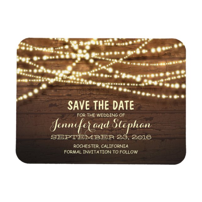 String Lights und Barn Wood Save the Date Magnet (Horizontal)
