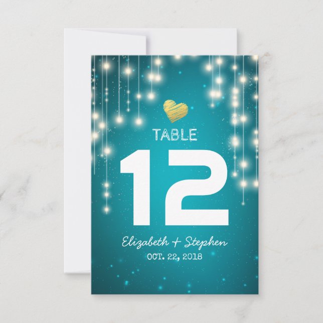 String Lights Wedding Place Tischnummer (Vorderseite)