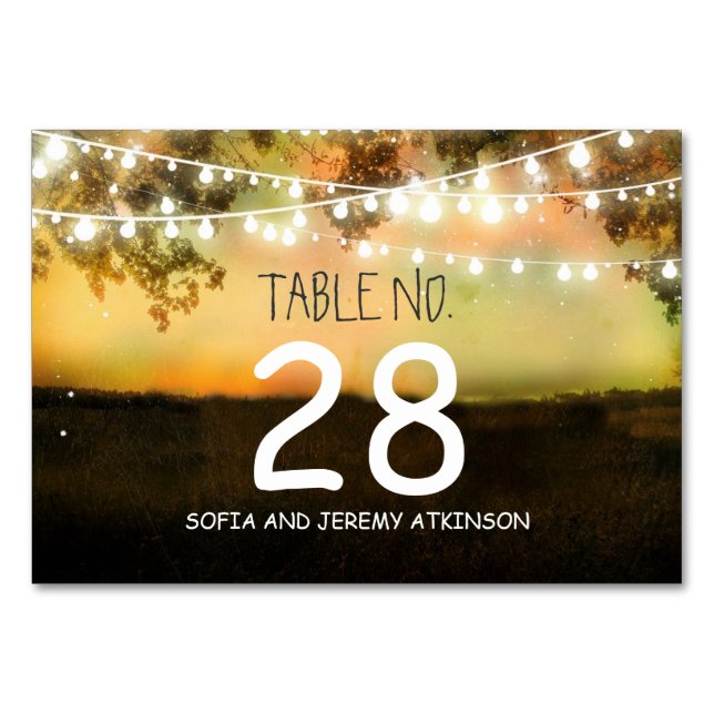 String lights Wedding Tischnummer Card Platzkarte (Vorderseite)
