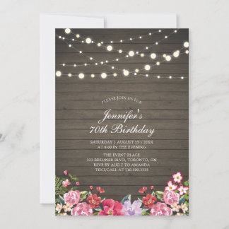 String Lights & Wood | Floral Erwachsene Geburtsta Einladung