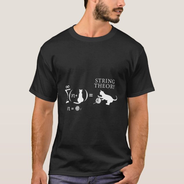String Theory Cat and Yarn Sarcastic Science Spaß T-Shirt (Vorderseite)