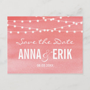 Stringfarbenleuchten Save the Date Postkarte