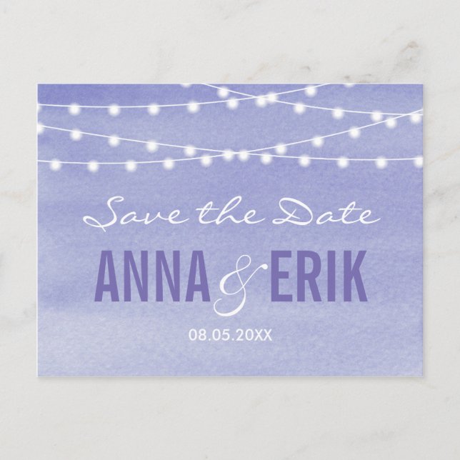 Stringfarbenleuchten Save the Date Postkarte (Vorderseite)