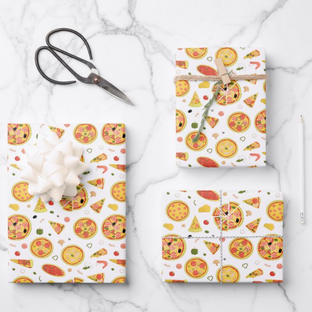 stringiertes Pizza-Party Geschenkpapier Set (Vorderseite)