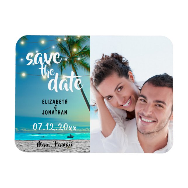 Strings Lights Tropical Beach Save the Date Foto Magnet (Horizontal)