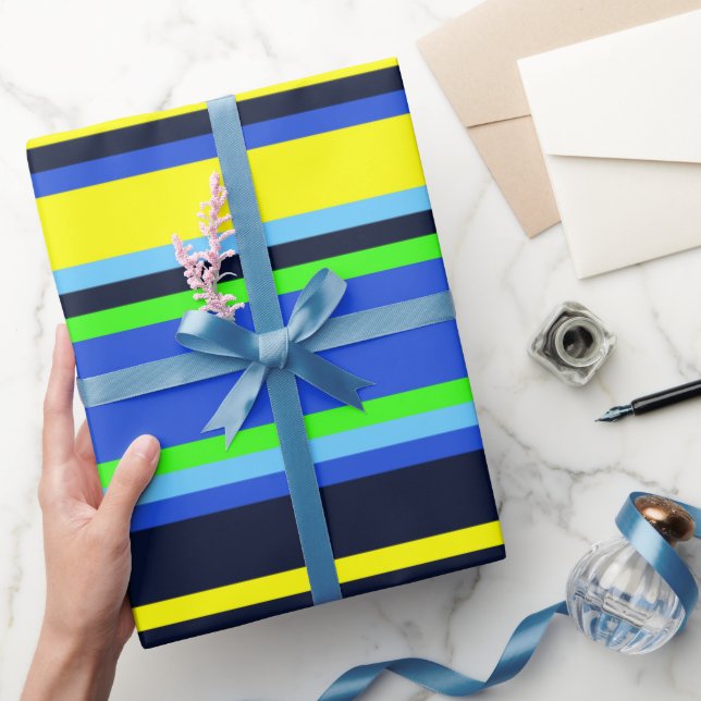 Strip Blau, Limon und gelb Moderne Geschenkwrap Geschenkpapier (Schenken)