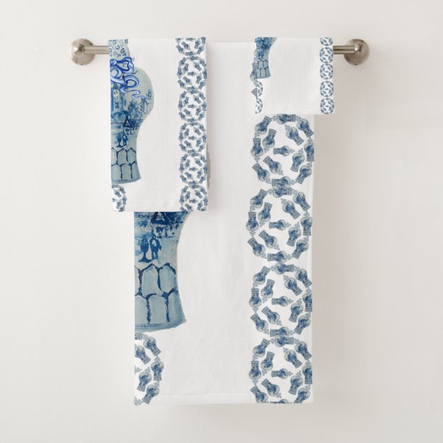 Strip Blue & White Ginger Jar Badhandtuch Set (Insitu)
