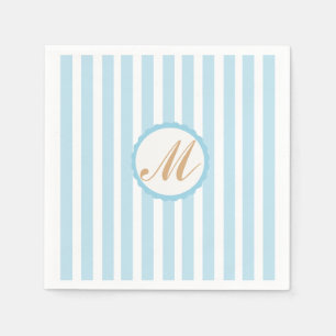 Strip Blue White Gold Monogram Paper Napkins Serviette