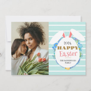 Strip Floral Einfaches modernes Osterfamilien-Foto Feiertagskarte