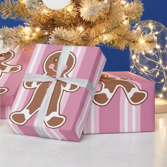 Strip Gingerbrot Boy Wrapping Paper Geschenkpapier (Feiertage)
