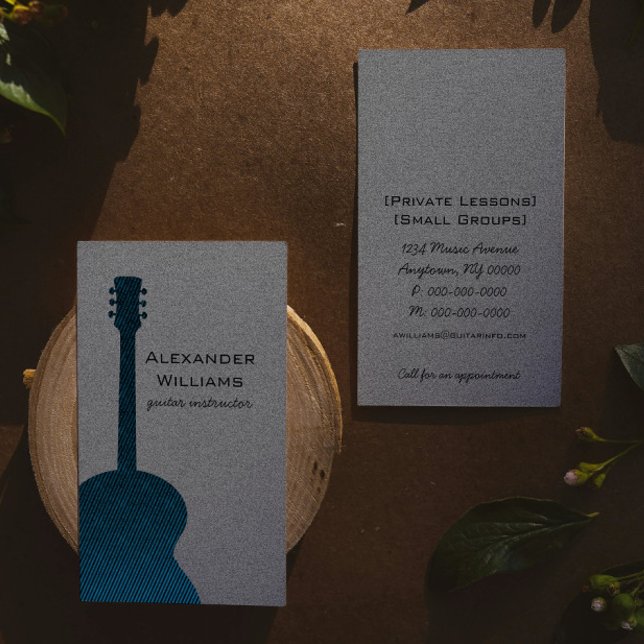 Strip Guitar Music Business Card, blau Visitenkarte (Blue Striped Guitar Music Business Card)