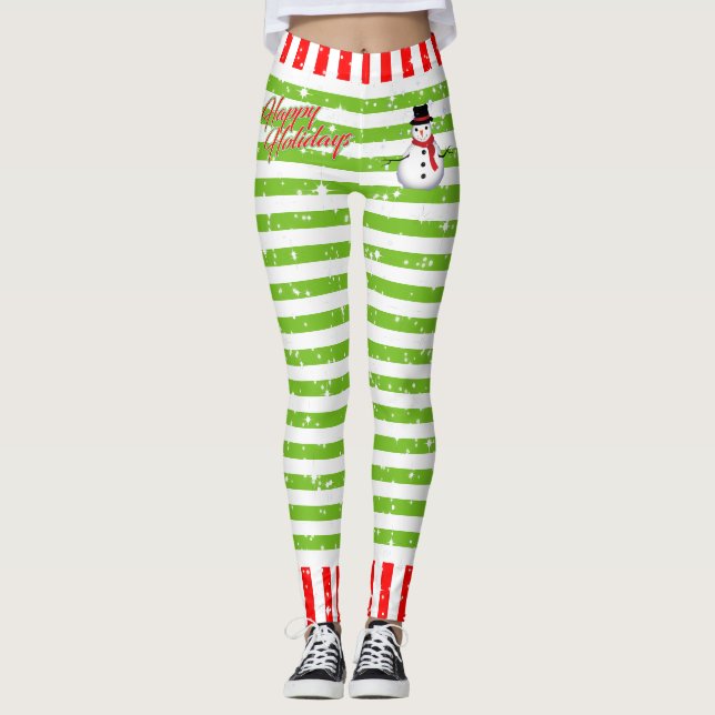 Strip Happy Festive mit Snowman und Schneeflocken Leggings (Vorderseite)