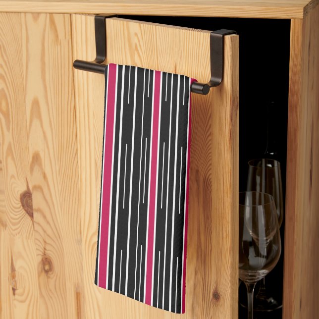 Strip Pink Black Kitchen Handtuch (Drittel gefaltet)