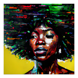 Strip Rainbow Hair Black Melanin Afro Queen Crown Poster