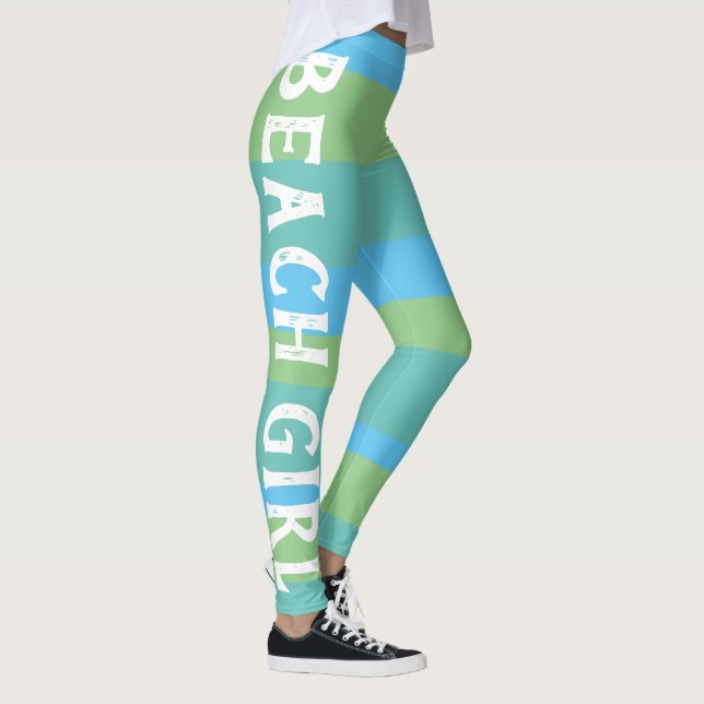 Strip Summer Beach Girl blau und grün trainieren Leggings (Rechts)