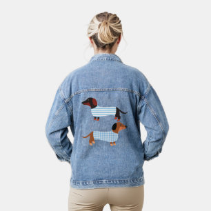 Stripe Blue Niedliche Dackel Pet Lovers Jeansjacke