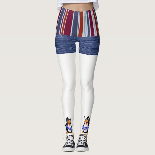 Stripe Blue Pinguin Leggings (Vorderseite)