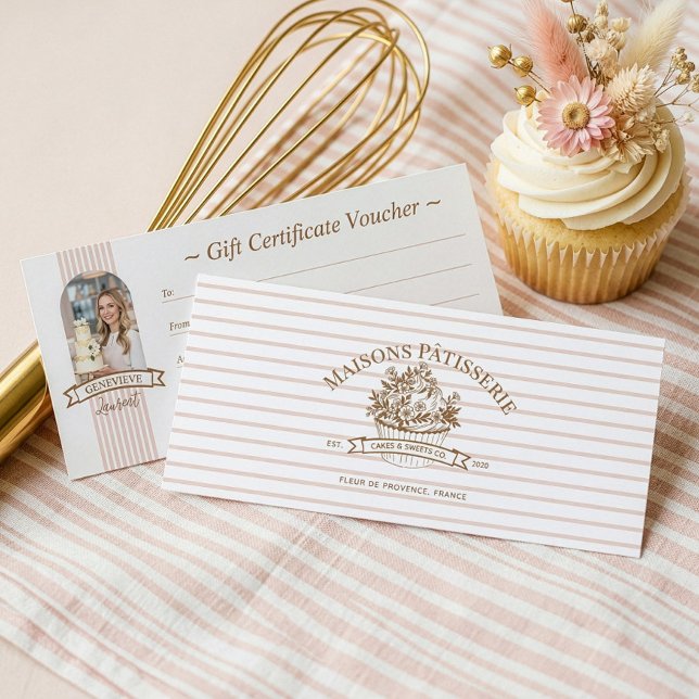 Stripe-Blumen-Cupcake-Bäckerei-Geschenkgutschein (Stripe Floral Cupcake Bakery Shop Gift Certificate)