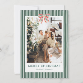 Stripe Bow Vintage Christmas Photo Holiday Card Feiertagskarte