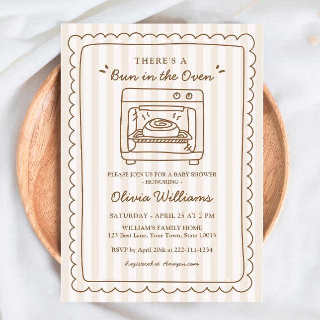 Stripe Bun in the Oven Baby Shower Invitation Einladung (Von Creator hochgeladen)