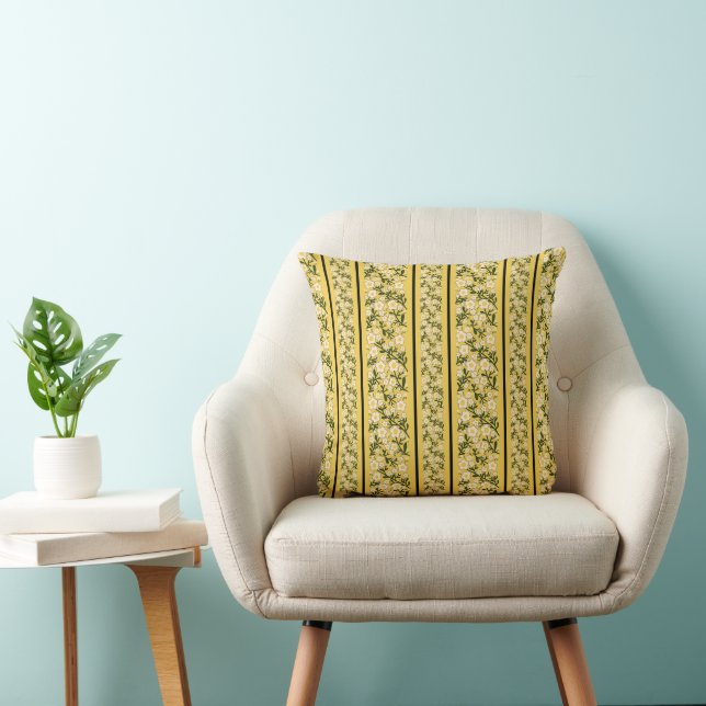 Stripe Dainty Blume Lemon Gelber Hintergrund Kissen (Stuhl )