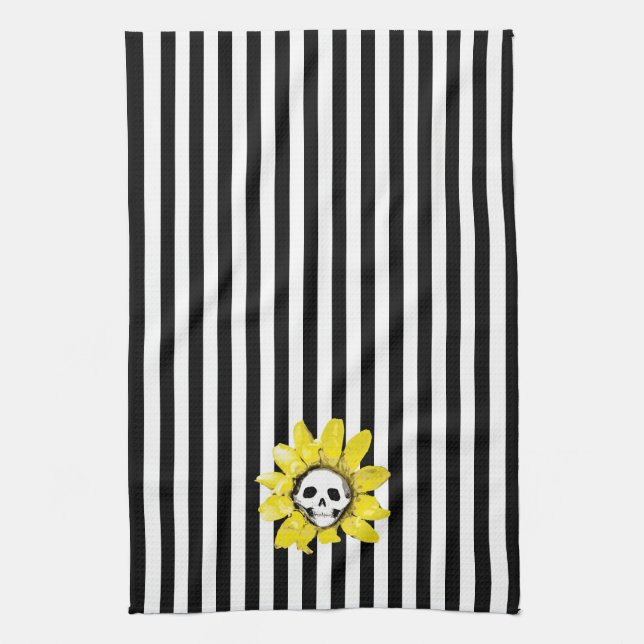 STRIPE JEDE FARBE! Skull Sunflower Teetuch Geschirrtuch (Vertikal)