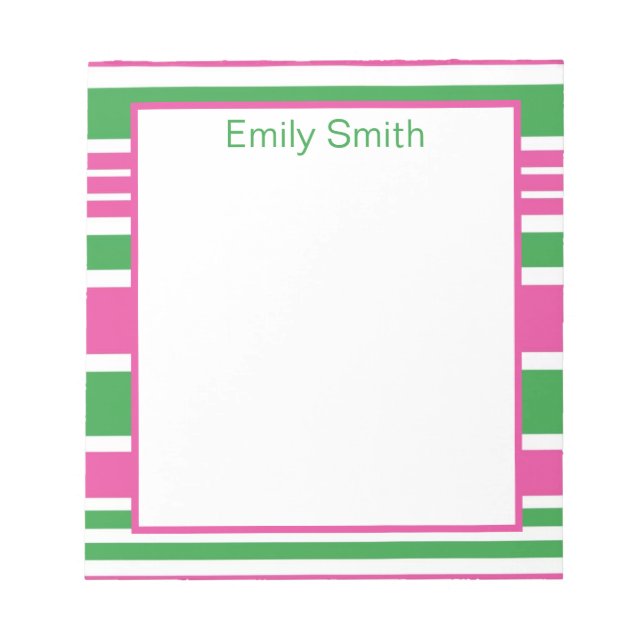 Stripe Kelly Green und Pink Notepad Notizblock (Vorderseite)