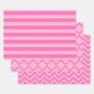 Stripe Marokkanischer Chevron DIY Farben 2 Ton Ros Geschenkpapier Set