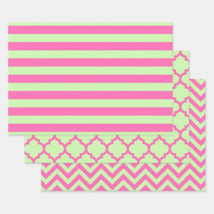Stripe Marokkanischer Chevron DIY Farben Sellerie Geschenkpapier Set