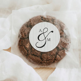 Stripe Monogram Script Ampersand Hochzeit Runder Aufkleber
