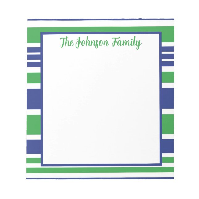 Stripe Navy Blue und Kelly Green Notepad Notizblock (Vorderseite)