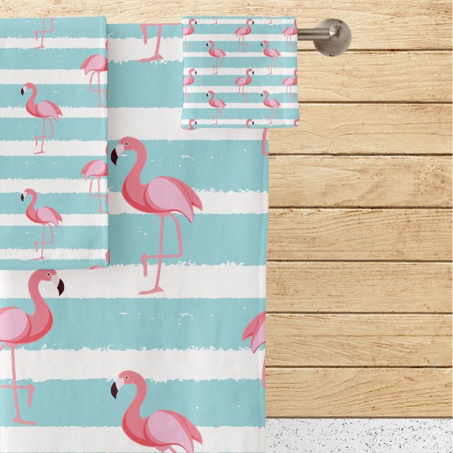 Stripe Pink Flamingo Muster Badhandtuch Set (Von Creator hochgeladen)