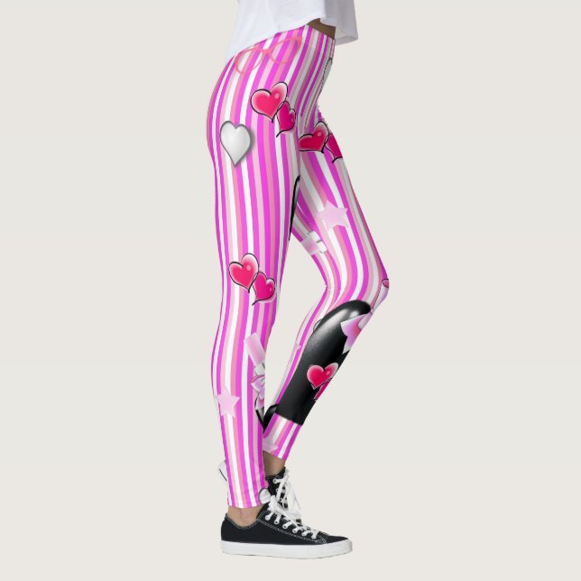 Stripe Pink Hearts Lipstick-Leggings Leggings (Rechts)