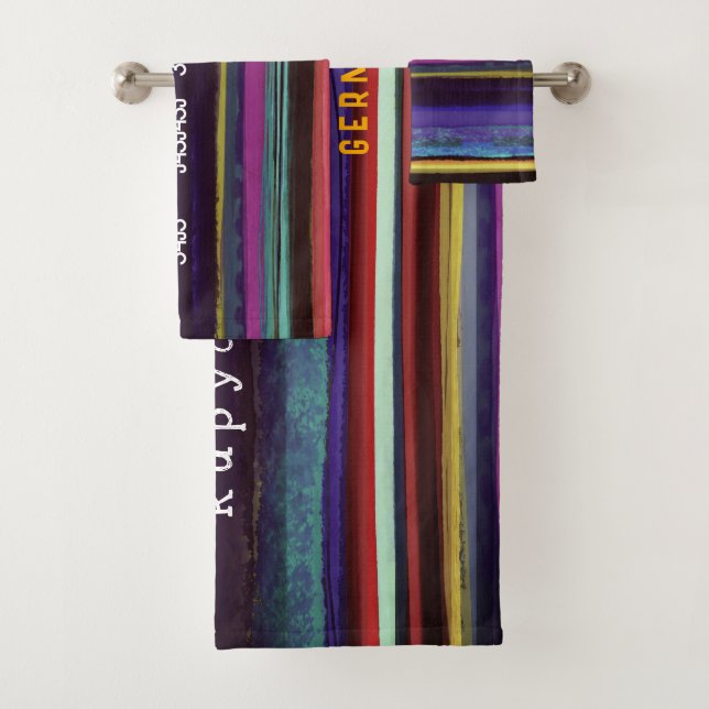 Stripe Retrolinien Horizontal handbemalt DIY Badhandtuch Set (Insitu)