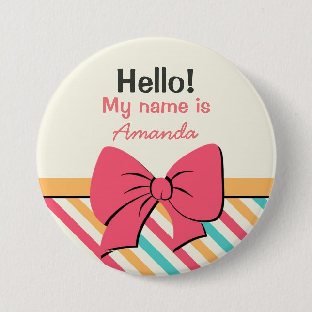 Stripe Ribbon und Bows Hallo Mein Name ist Button (Vorderseite)